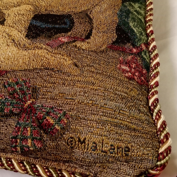 Vintage Christmas Tapestry Throw Pillow Lab Dog Animal Decor Sign Mia Lane 14" - Picture 2 of 9
